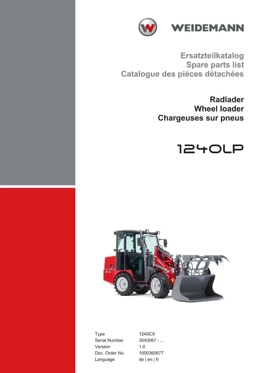 Weidemann Wheel Loader 1240LP Parts List | Instant PDF Download