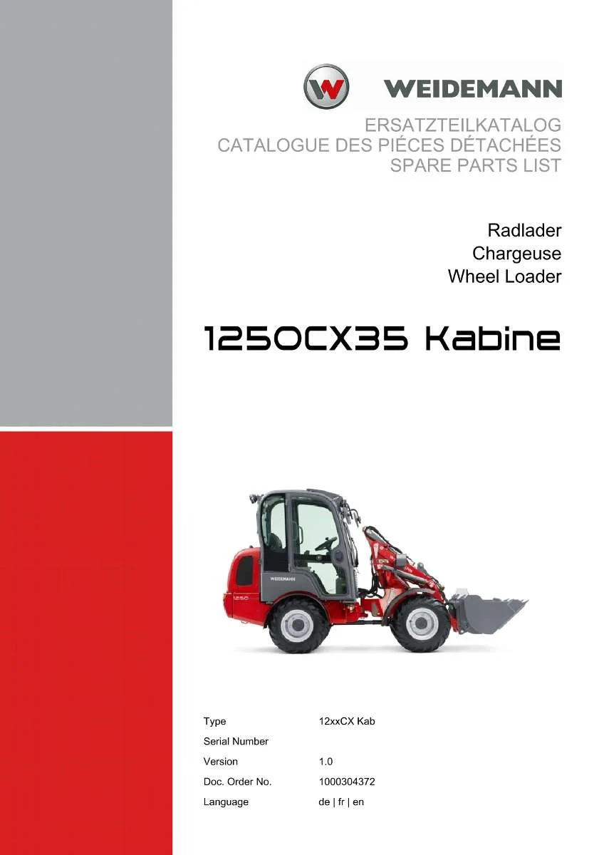 Weidemann Wheel Loader 1250CX35 Kabine Parts List | Instant PDF Download