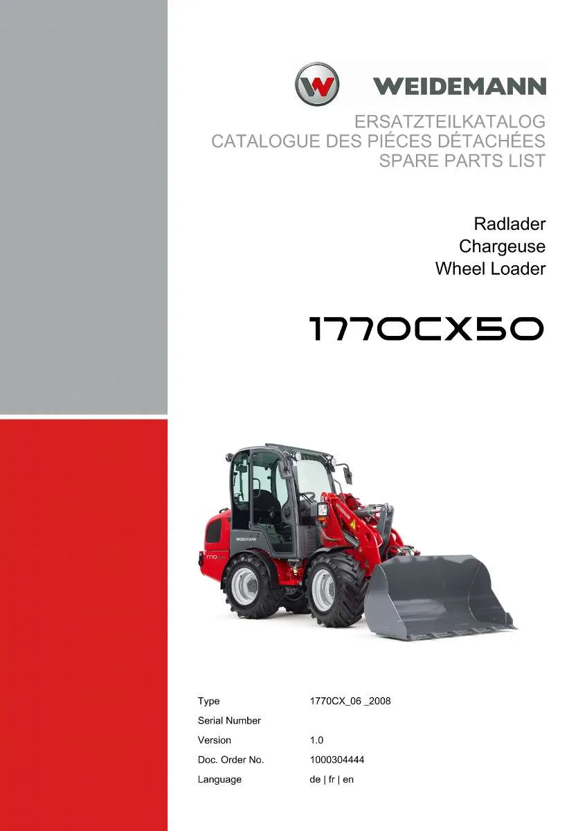 Weidemann Wheel Loader 1770CX50 (06.2008) Parts List | Instant PDF Download