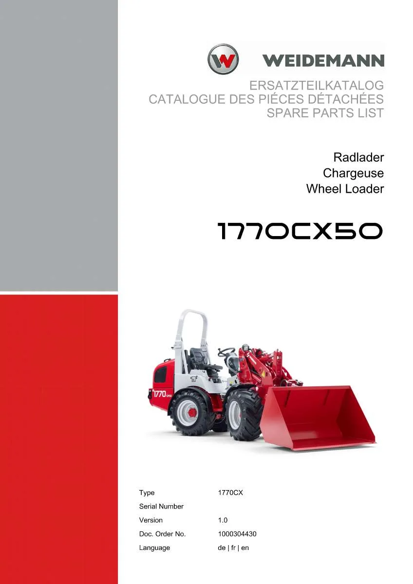 Weidemann Wheel Loader 1770CX50 Parts List | Instant PDF Download