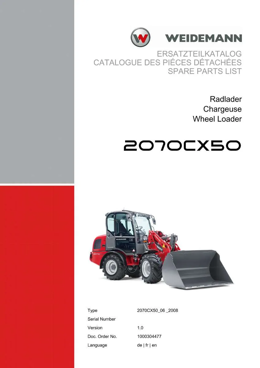 Weidemann Wheel Loader 2070CX50 (06.2008) Parts List | Instant PDF Download