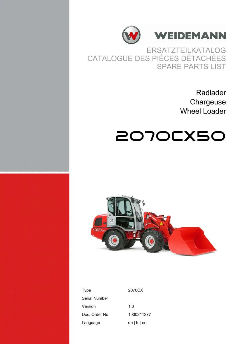 Weidemann Wheel Loader 2070CX50 Parts List | Instant PDF Download