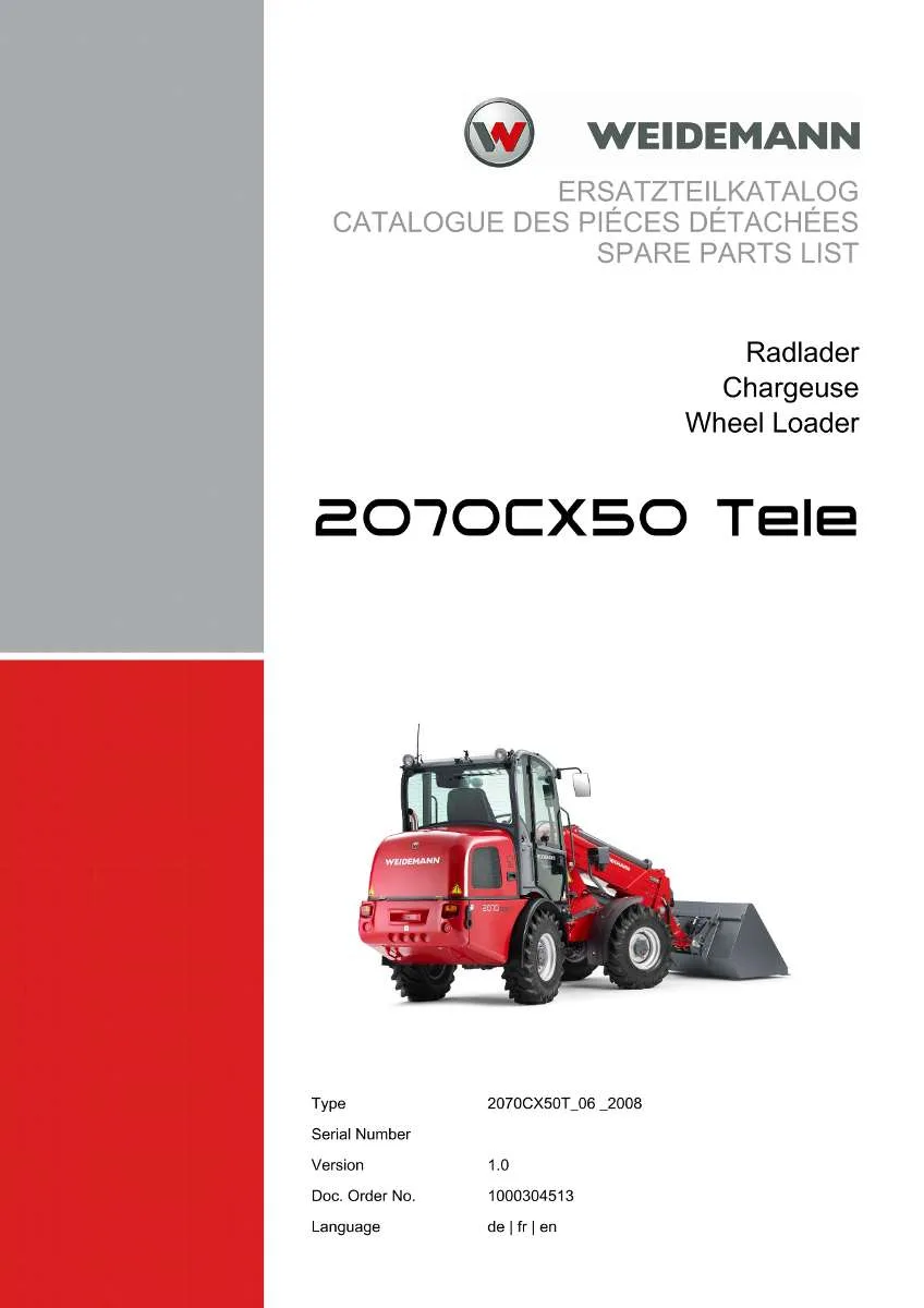 Weidemann Wheel Loader 2070CX50 TELE (06.2008) Parts List | Instant PDF Download