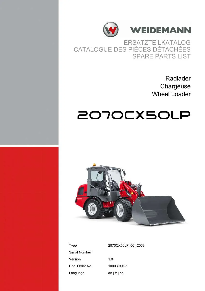 Weidemann Wheel Loader 2070CX50LP (06.2008) Parts List | Instant PDF Download