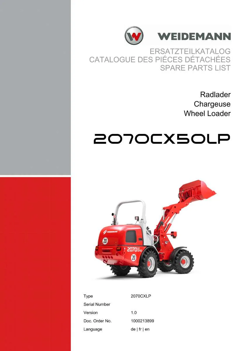 Weidemann Wheel Loader 2070CX50LP Parts List | Instant PDF Download