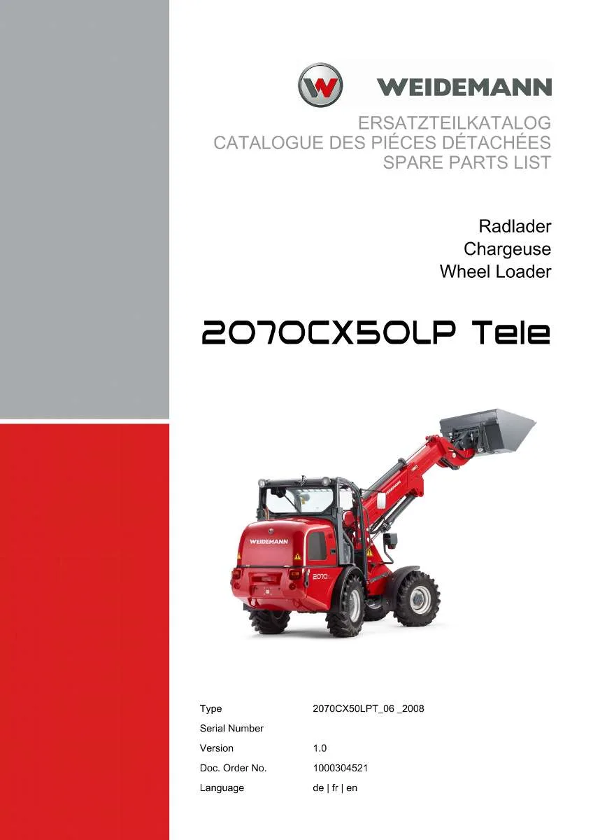 Weidemann Wheel Loader 2070CX50LP TELE (06.2008) Parts List | Instant PDF Download