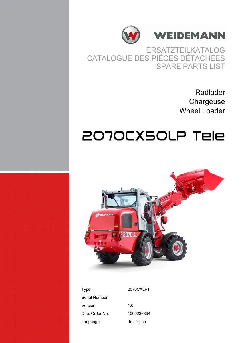 Weidemann Wheel Loader 2070CX50LP TELE Parts List | Instant PDF Download