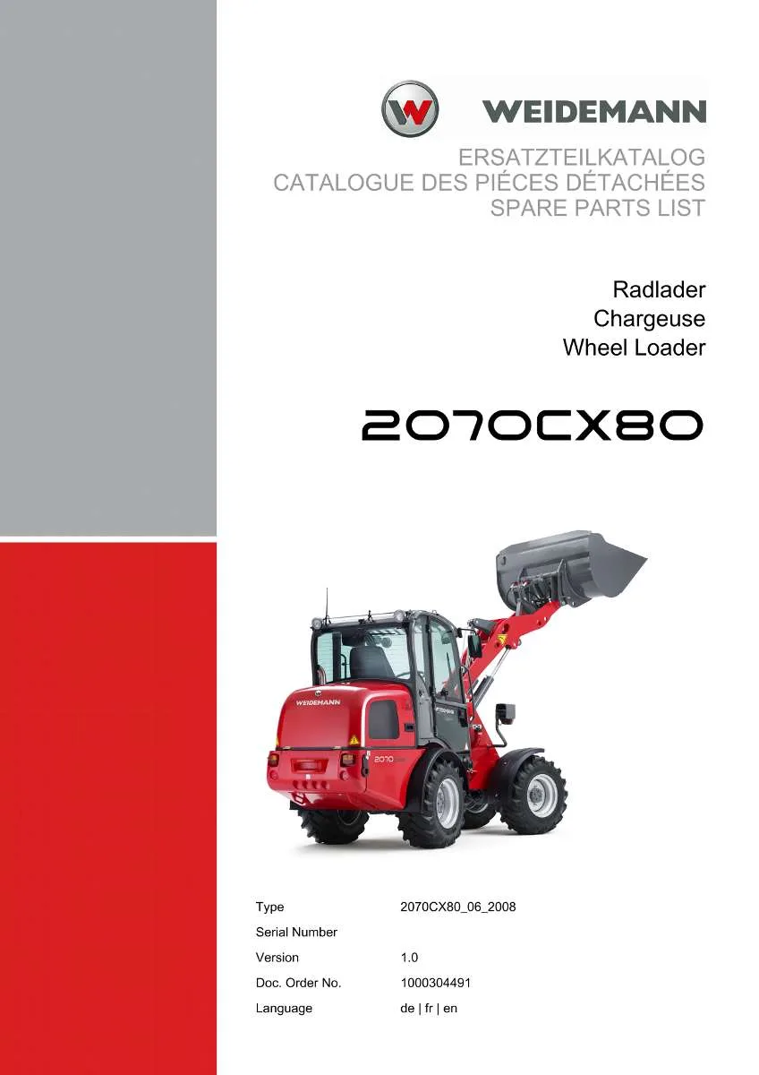 Weidemann Wheel Loader 2070CX80 (06.2008) Parts List | Instant PDF Download