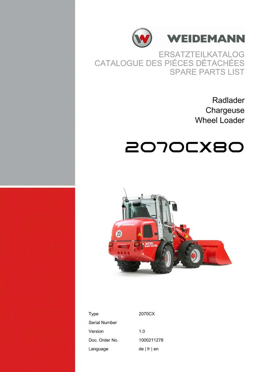 Weidemann Wheel Loader 2070CX80 Parts List | Instant PDF Download