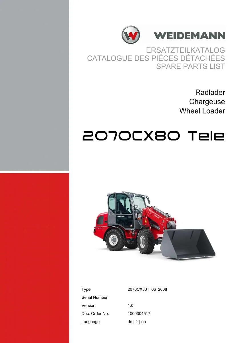 Weidemann Wheel Loader 2070CX80 TELE (06.2008) Parts List | Instant PDF Download