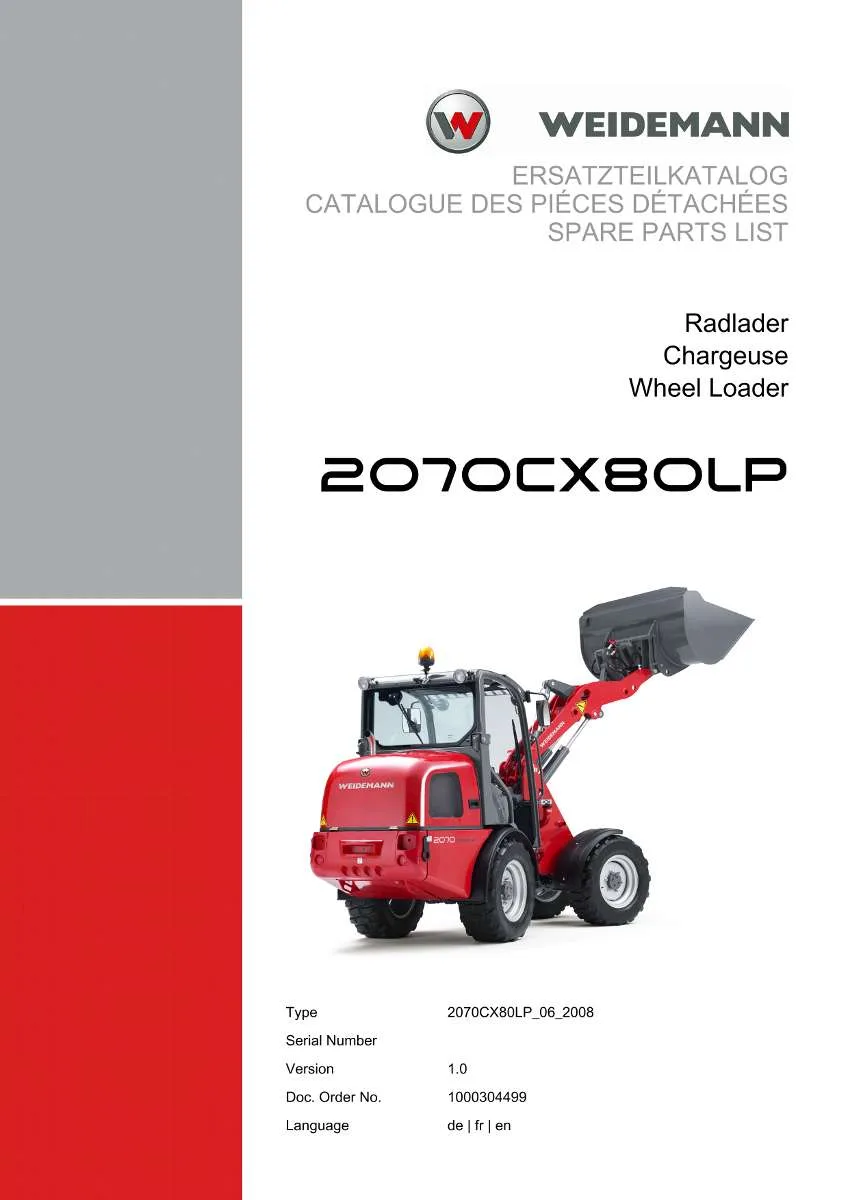 Weidemann Wheel Loader 2070CX80LP (06.2008) Parts List | Instant PDF Download