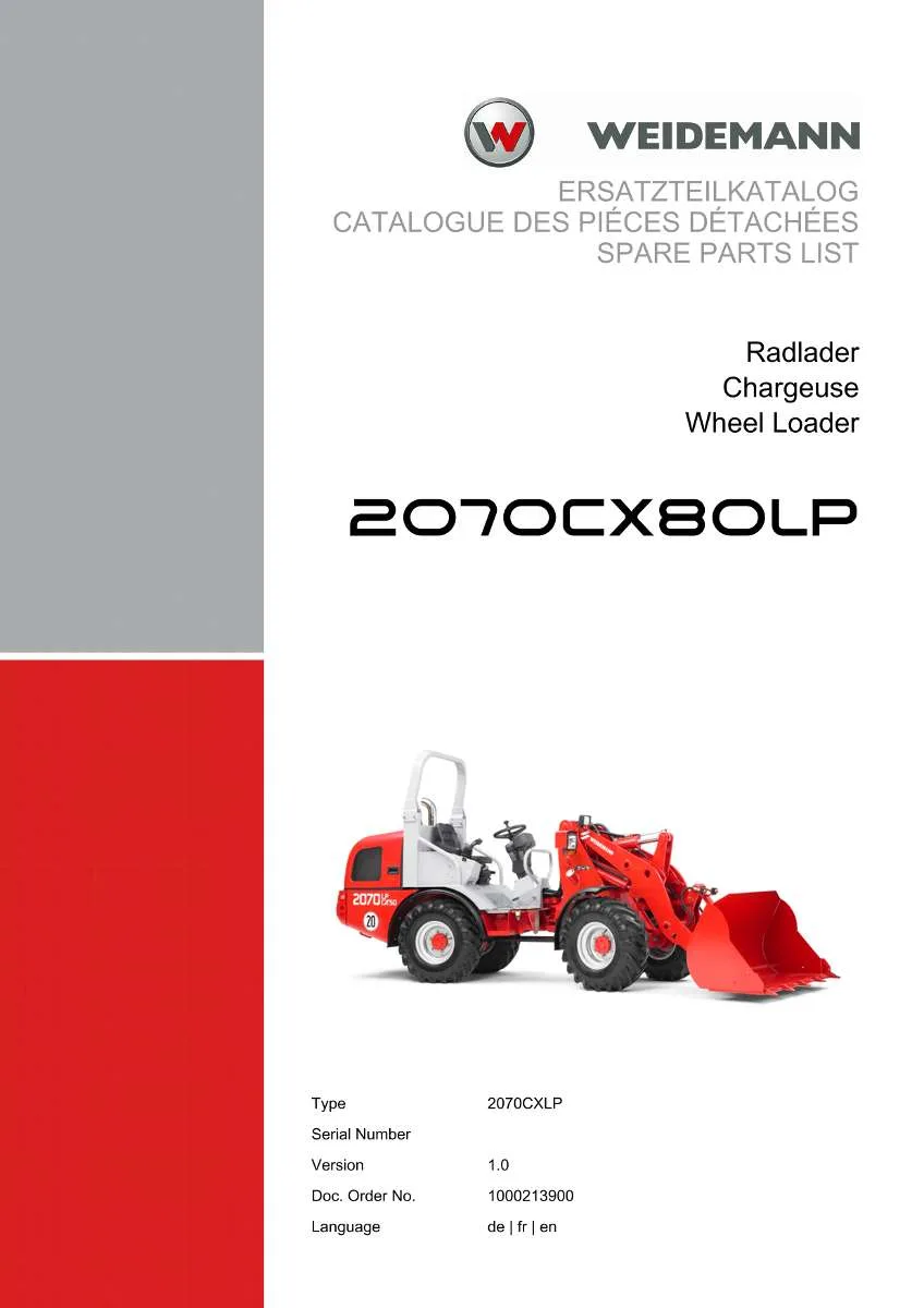 Weidemann Wheel Loader 2070CX80LP Parts List | Instant PDF Download