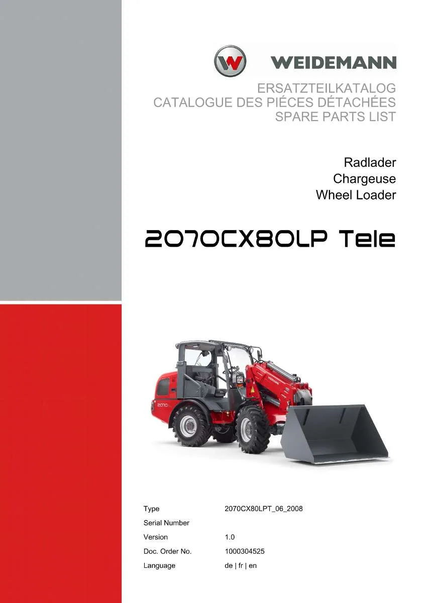 Weidemann Wheel Loader 2070CX80LP TELE (06.2008) Parts List | Instant PDF Download