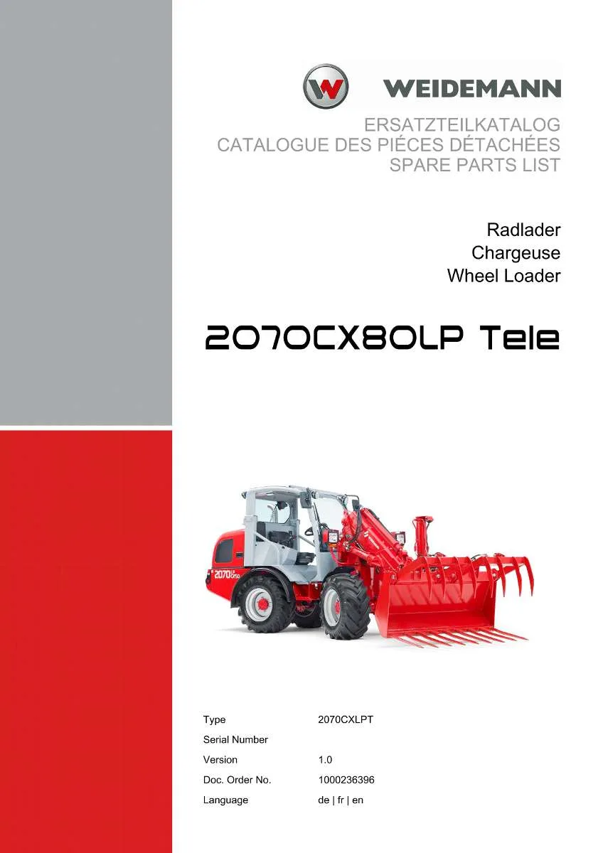 Weidemann Wheel Loader 2070CX80LP TELE Parts List | Instant PDF Download