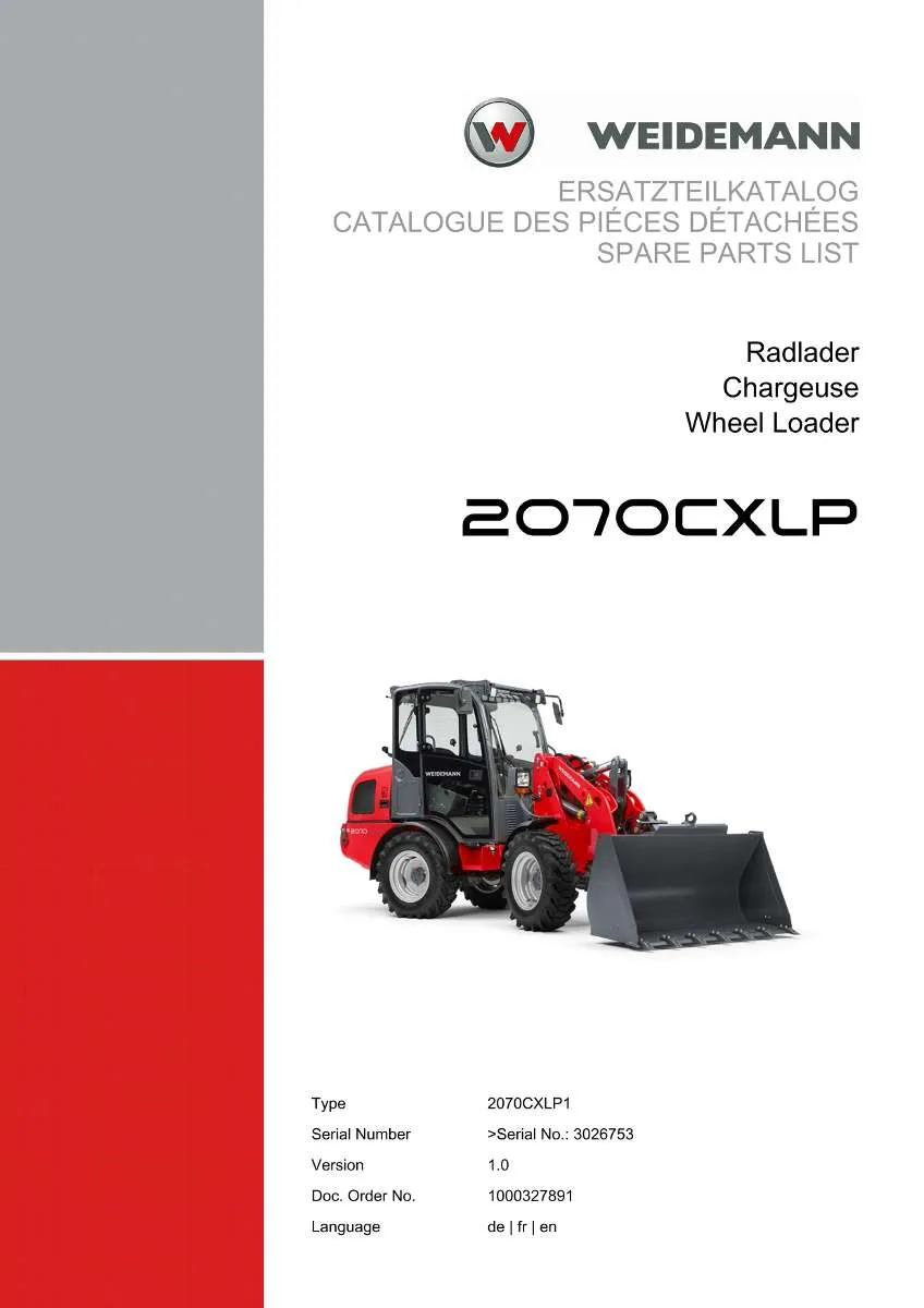 Weidemann Wheel Loader 2070CXLP Parts List | Instant PDF Download