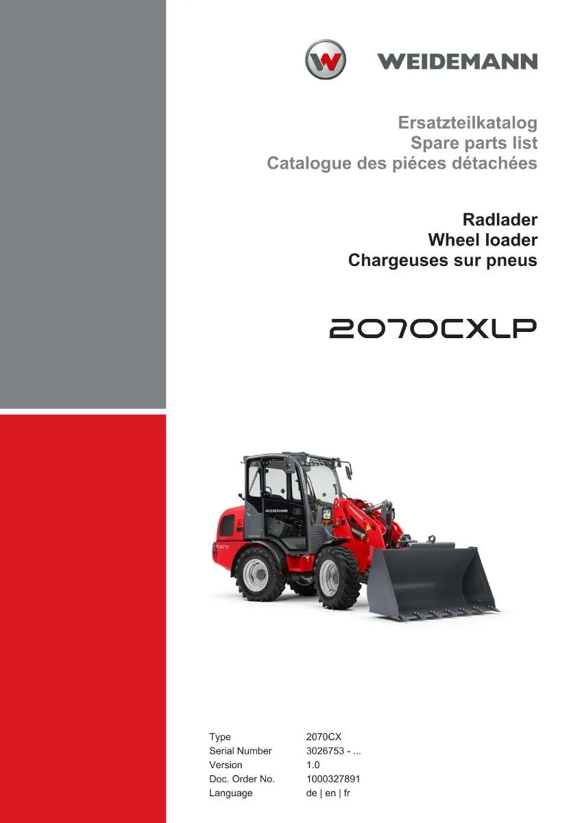 Weidemann Wheel Loader 2070CXLP Parts List | Instant PDF Download