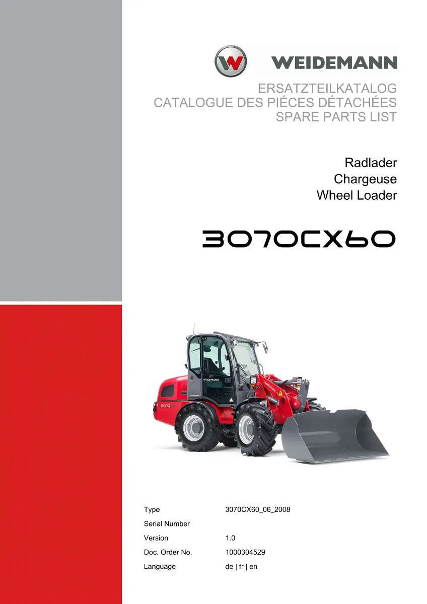 Weidemann Wheel Loader 3070CX60 (06.2008) Parts List | Instant PDF Download