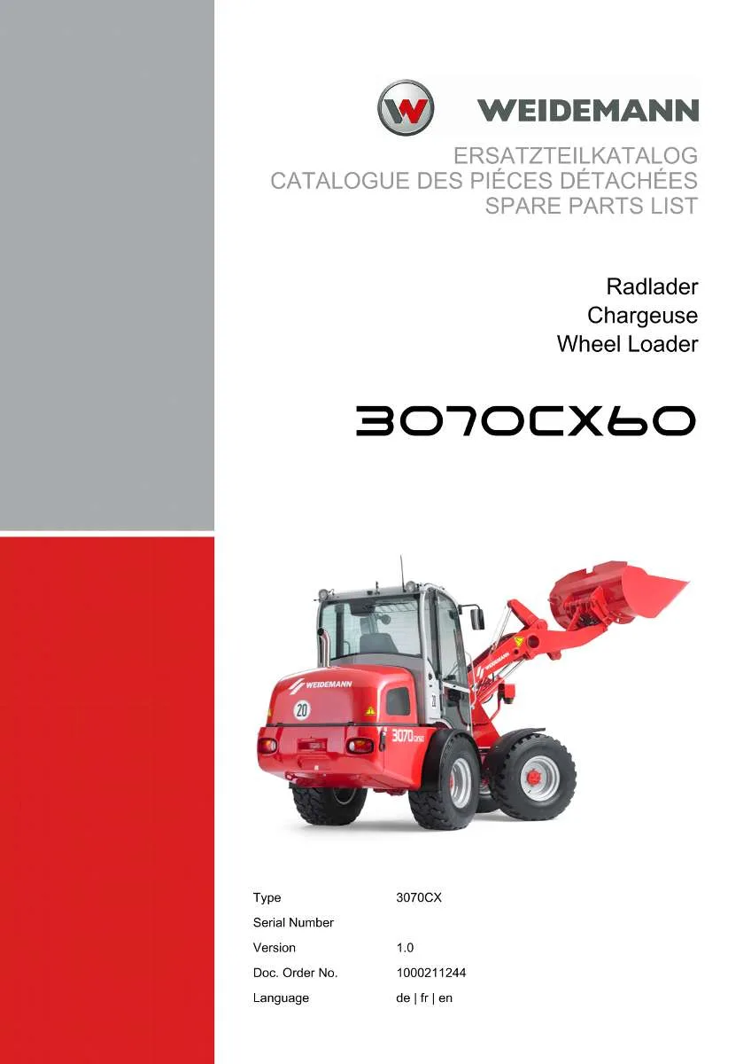 Weidemann Wheel Loader 3070CX60 Parts List | Instant PDF Download