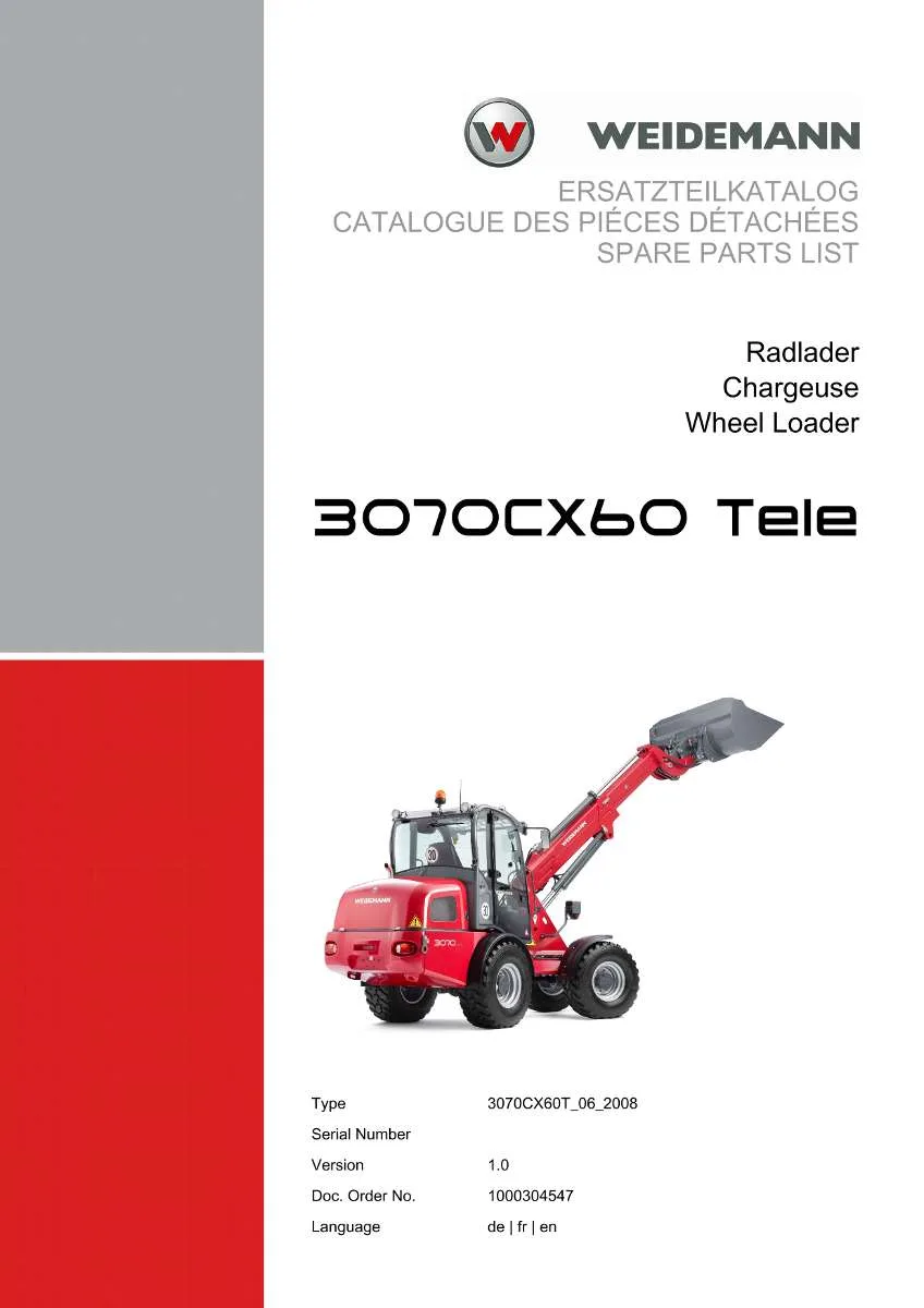 Weidemann Wheel Loader 3070CX60 TELE (06.2008) Parts List | Instant PDF Download