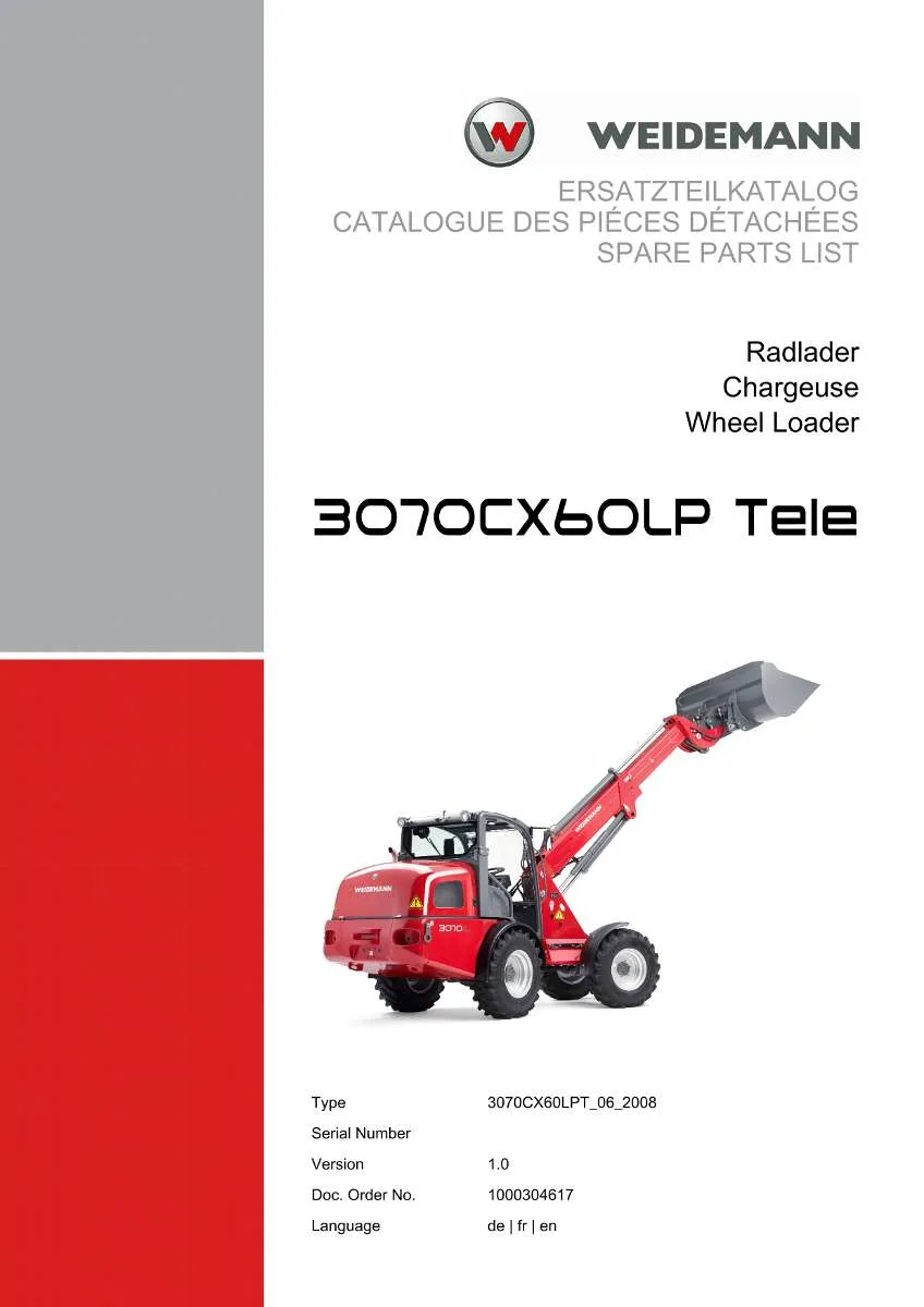 Weidemann Wheel Loader 3070CX60LP TELE (06.2008) Parts List | Instant PDF Download