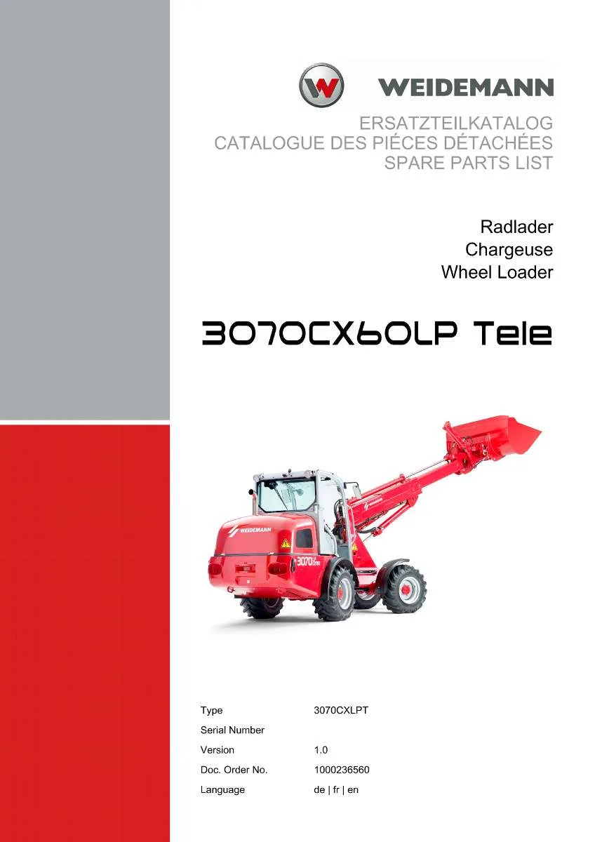 Weidemann Wheel Loader 3070CX60LP TELE Parts List | Instant PDF Download