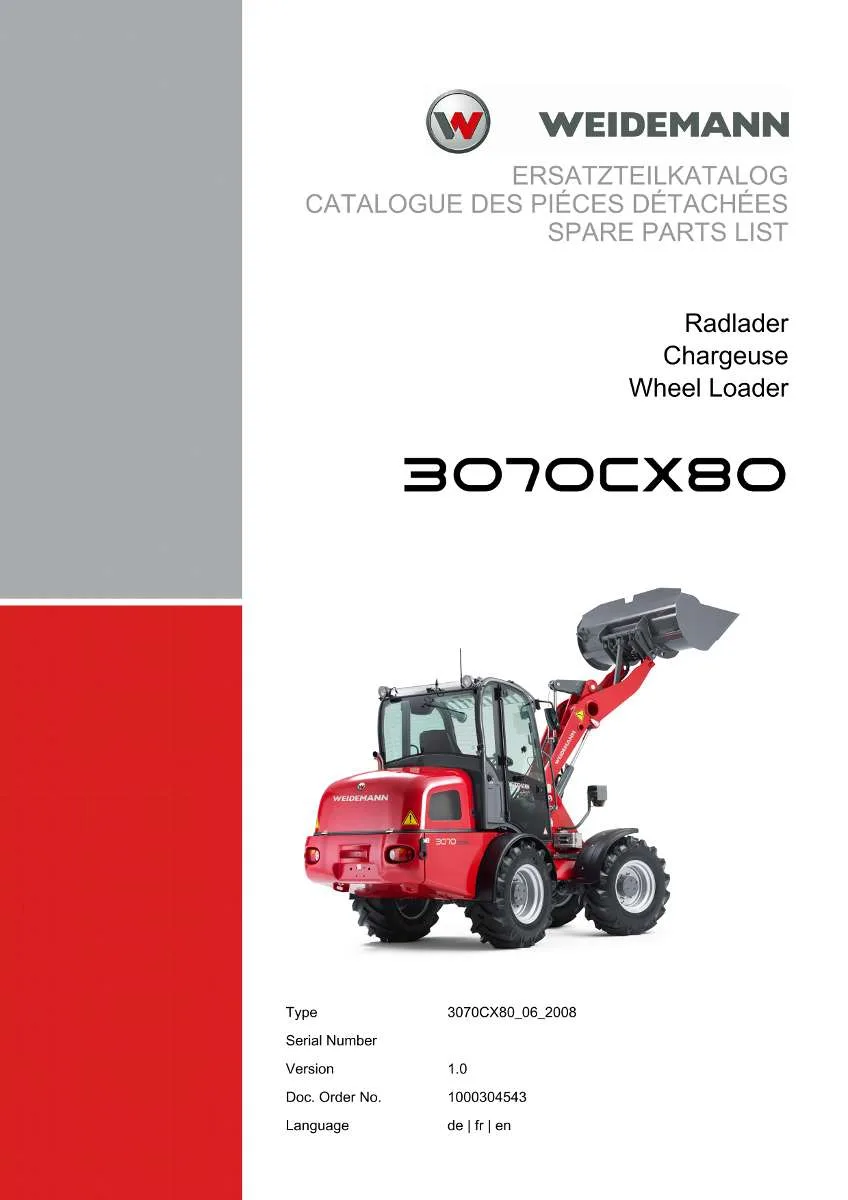 Weidemann Wheel Loader 3070CX80 (06.2008) Parts List | Instant PDF Download
