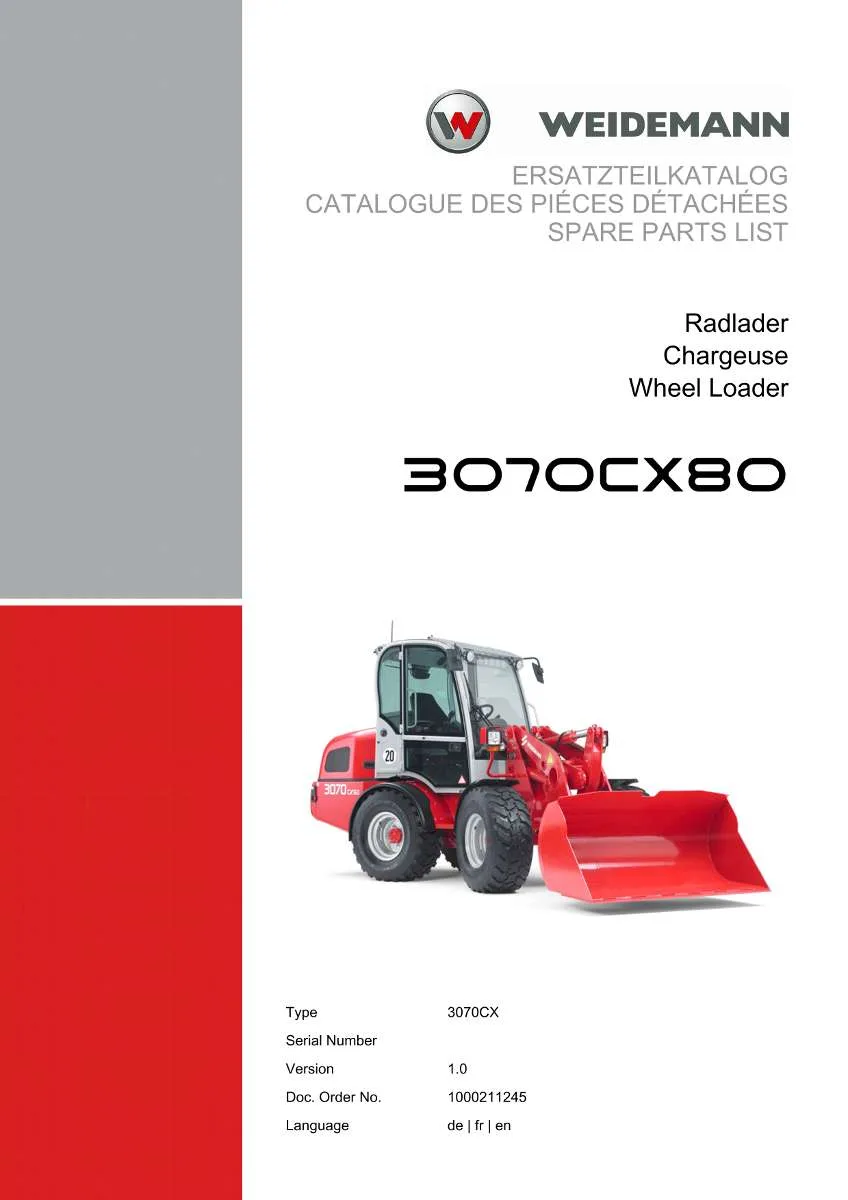 Weidemann Wheel Loader 3070CX80 Parts List | Instant PDF Download