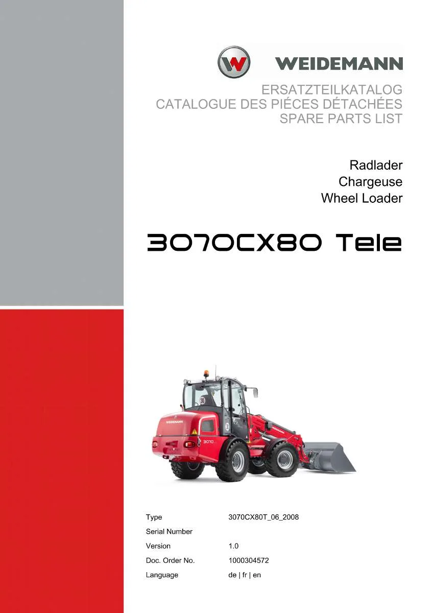 Weidemann Wheel Loader 3070CX80 TELE (06.2008) Parts List | Instant PDF Download