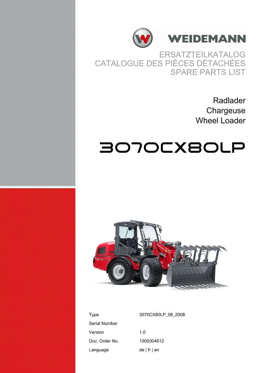 Weidemann Wheel Loader 3070CX80LP (06.2008) Parts List | Instant PDF Download