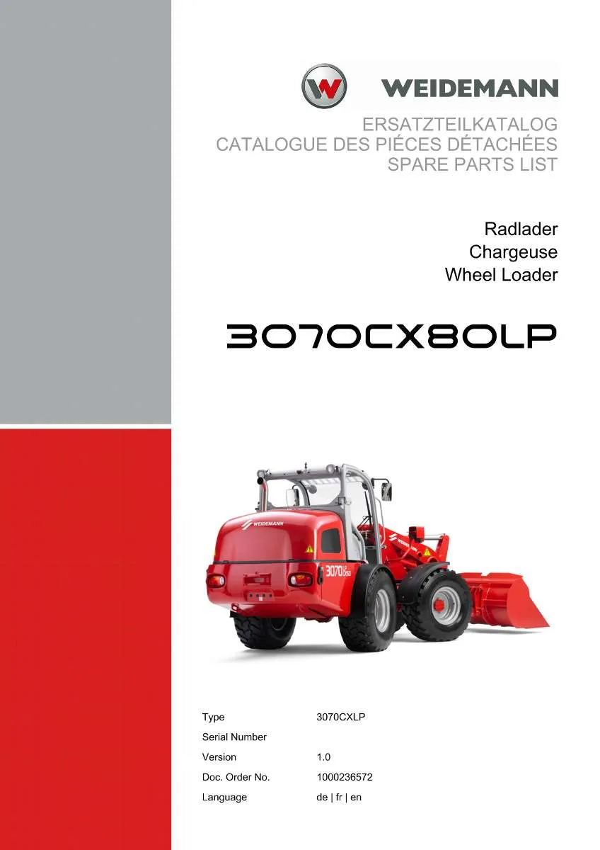Weidemann Wheel Loader 3070CX80LP Parts List | Instant PDF Download