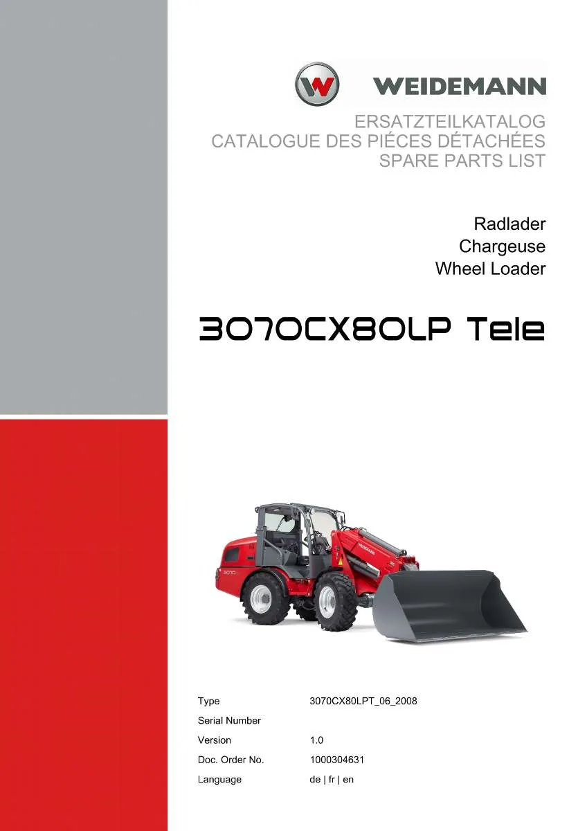 Weidemann Wheel Loader 3070CX80LP TELE (06.2008) Parts List | Instant PDF Download