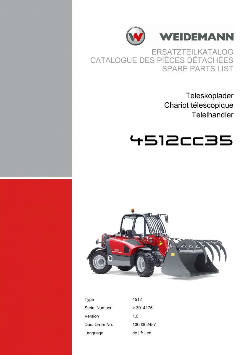 Weidemann Wheel Loader 4512CC35 Parts List | Instant PDF Download