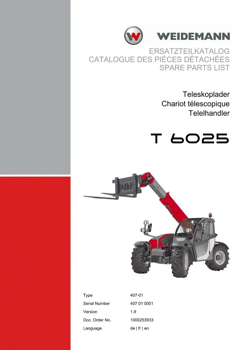 Weidemann Telehandler T6025 Parts List | Instant PDF Download
