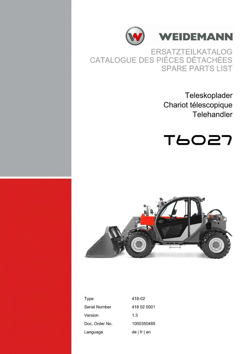Weidemann Telehandler T6027 Parts List | Instant PDF Download