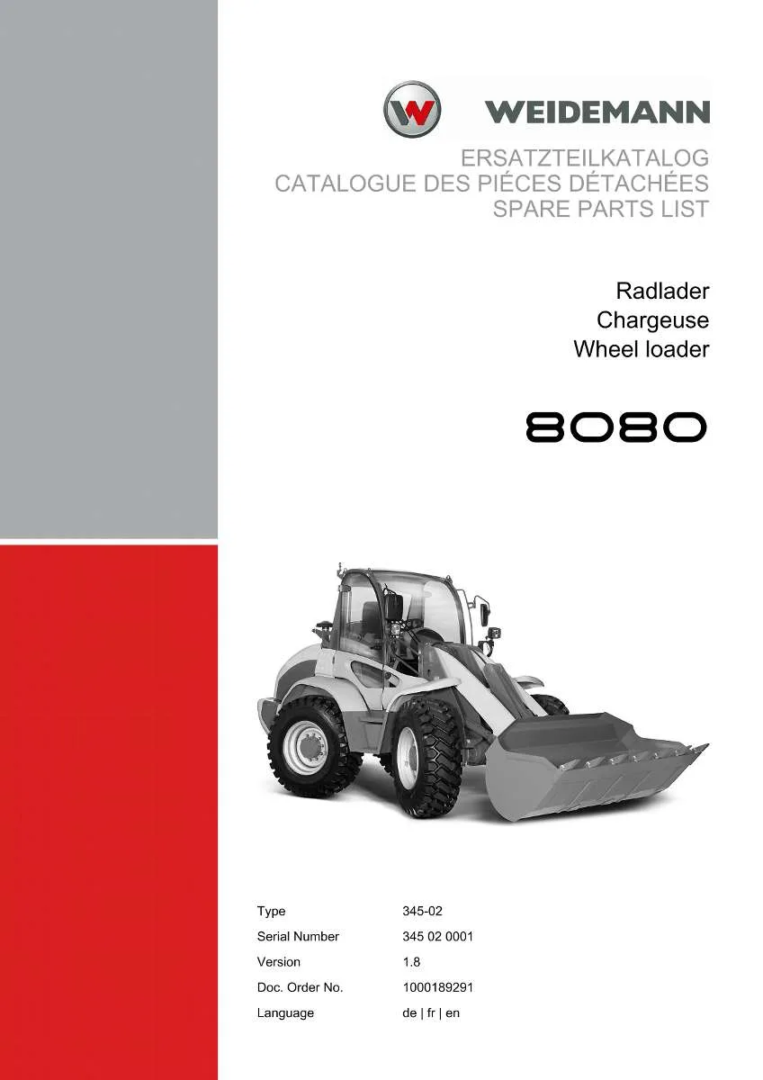 Weidemann Wheel Loader 8080 Parts List | Instant PDF Download