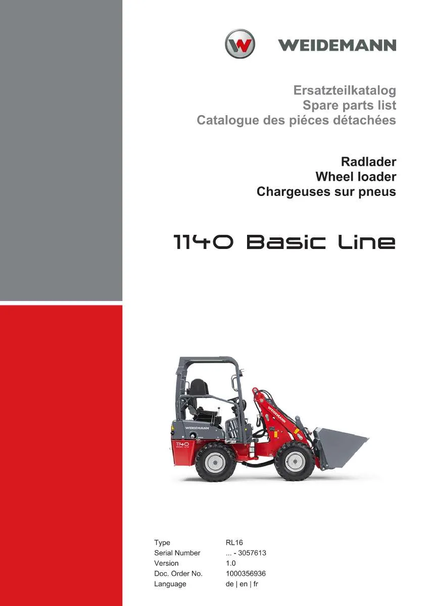 Weidemann Wheel Loader 1140 Basic Line Parts List | Instant PDF Download