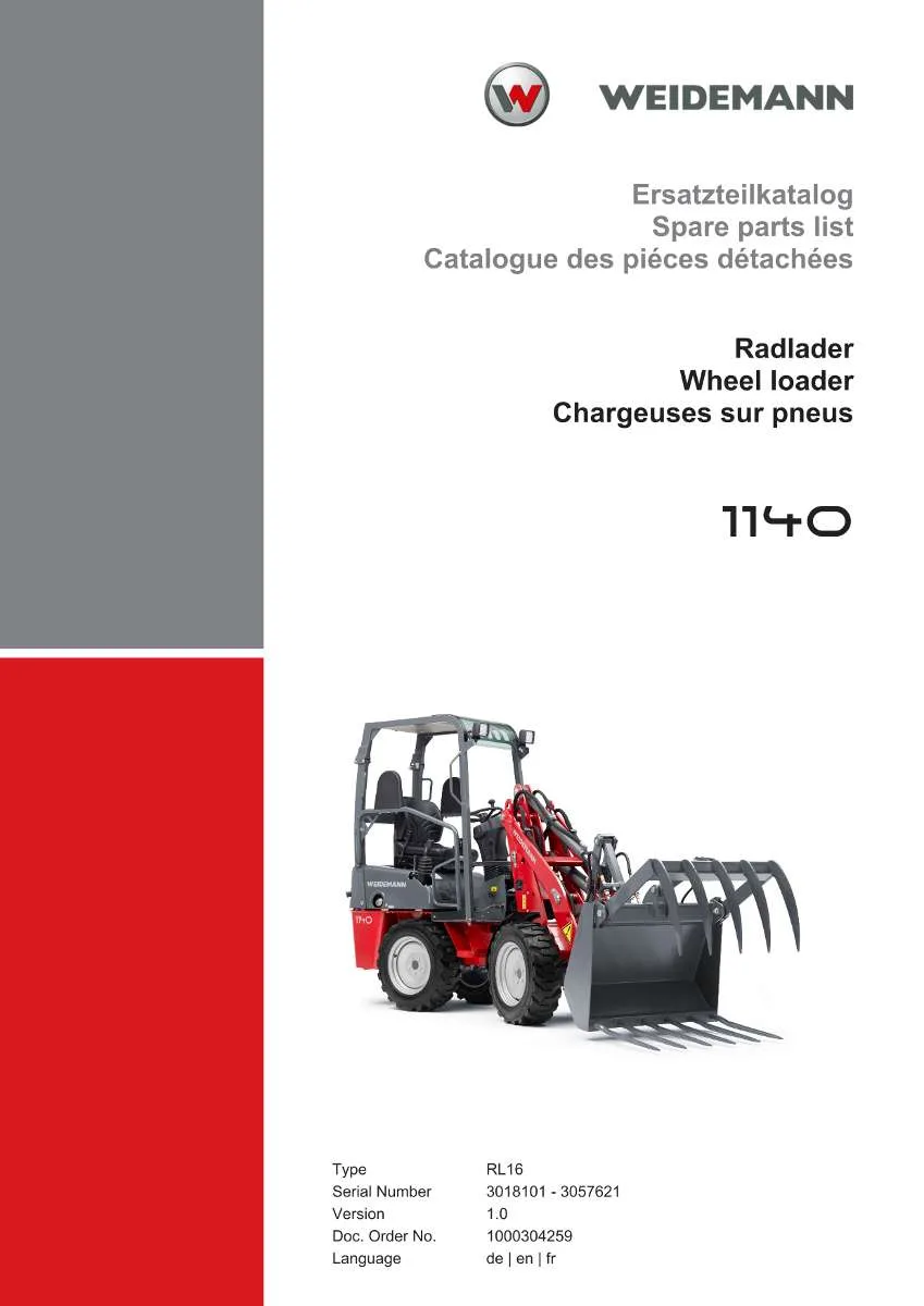 Weidemann Wheel Loader 1140 Parts List | Instant PDF Download