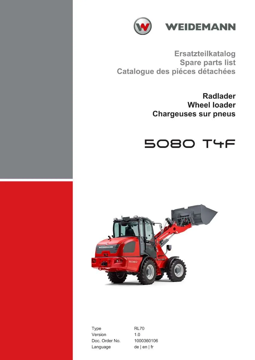 Weidemann Wheel Loader 5080 T4F Parts List | Instant PDF Download