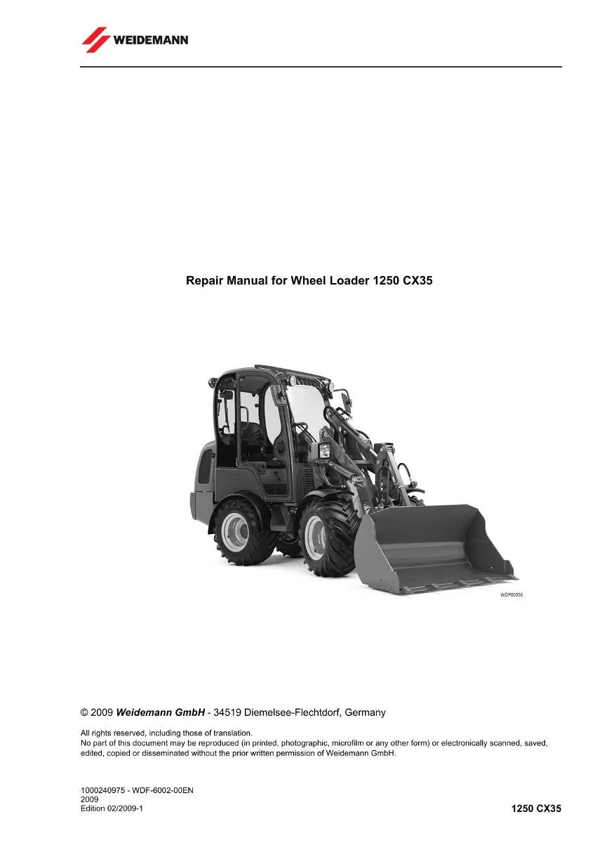 Weidemann Wheel Loader 1250 CX35 Repair Manual | Instant PDF Download