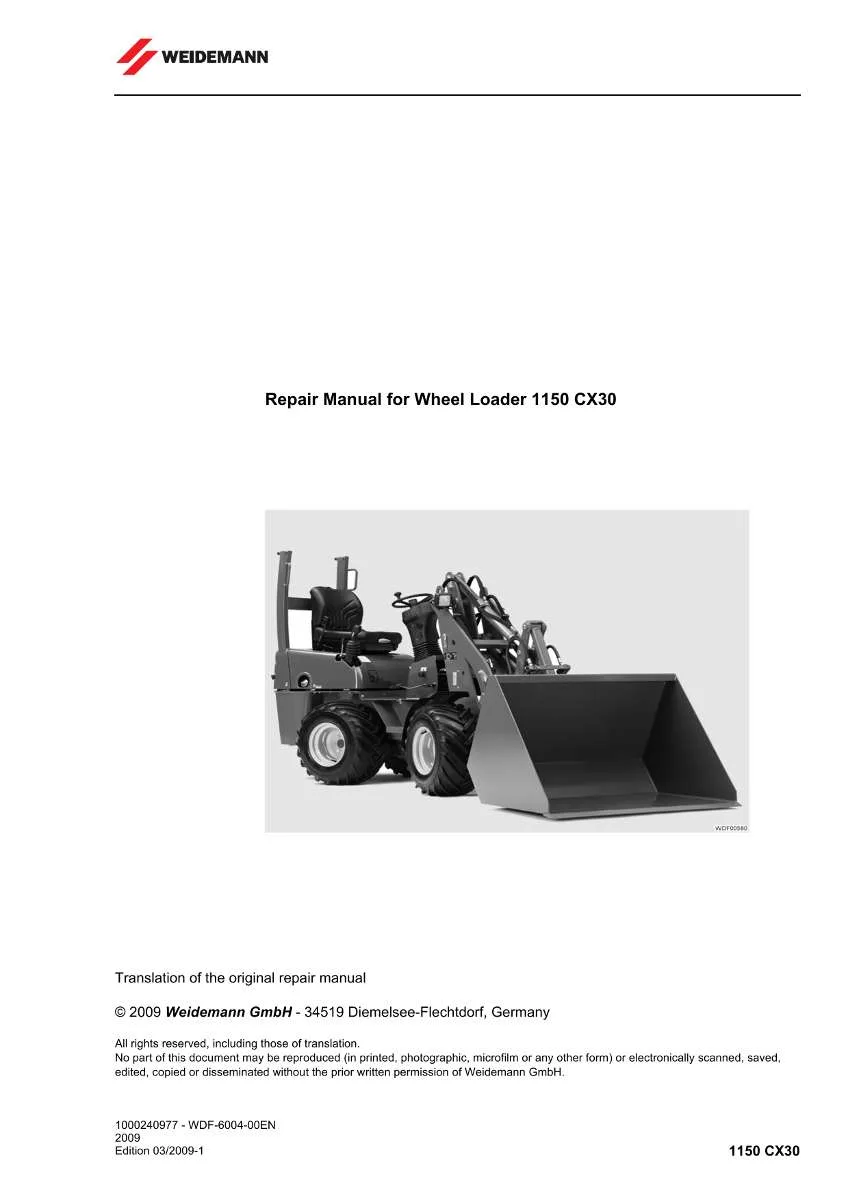 Weidemann Wheel Loader 1150 CX30 Repair Manual | Instant PDF Download