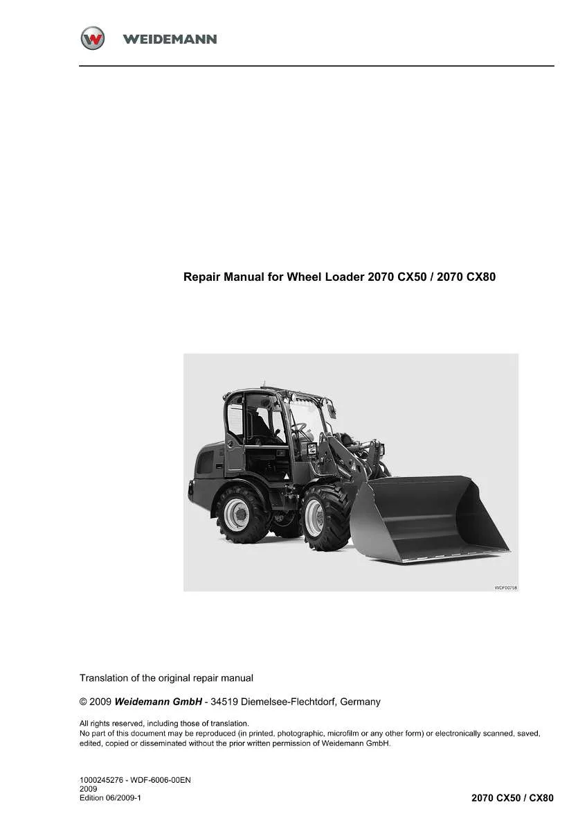 Weidemann Wheel Loader 2070 CX50, 2070 CX80 Repair Manual | Instant PDF Download