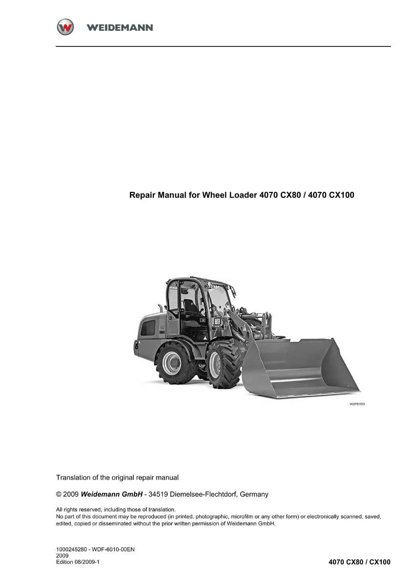 Weidemann Wheel Loader 4070 CX80, 4070 CX100 Repair Manual | Instant PDF Download
