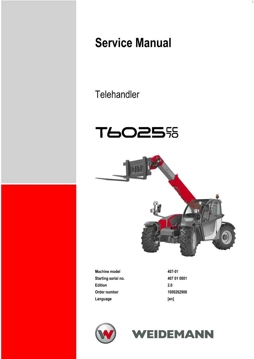 Weidemann Telehandler T6025 CC70 Repair Manual | Instant PDF Download