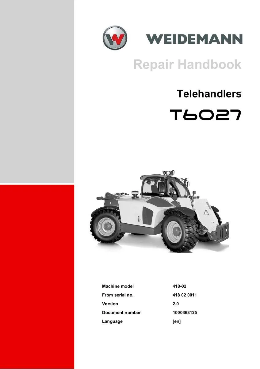 Weidemann Telehandler T6027 Repair Manual | Instant PDF Download
