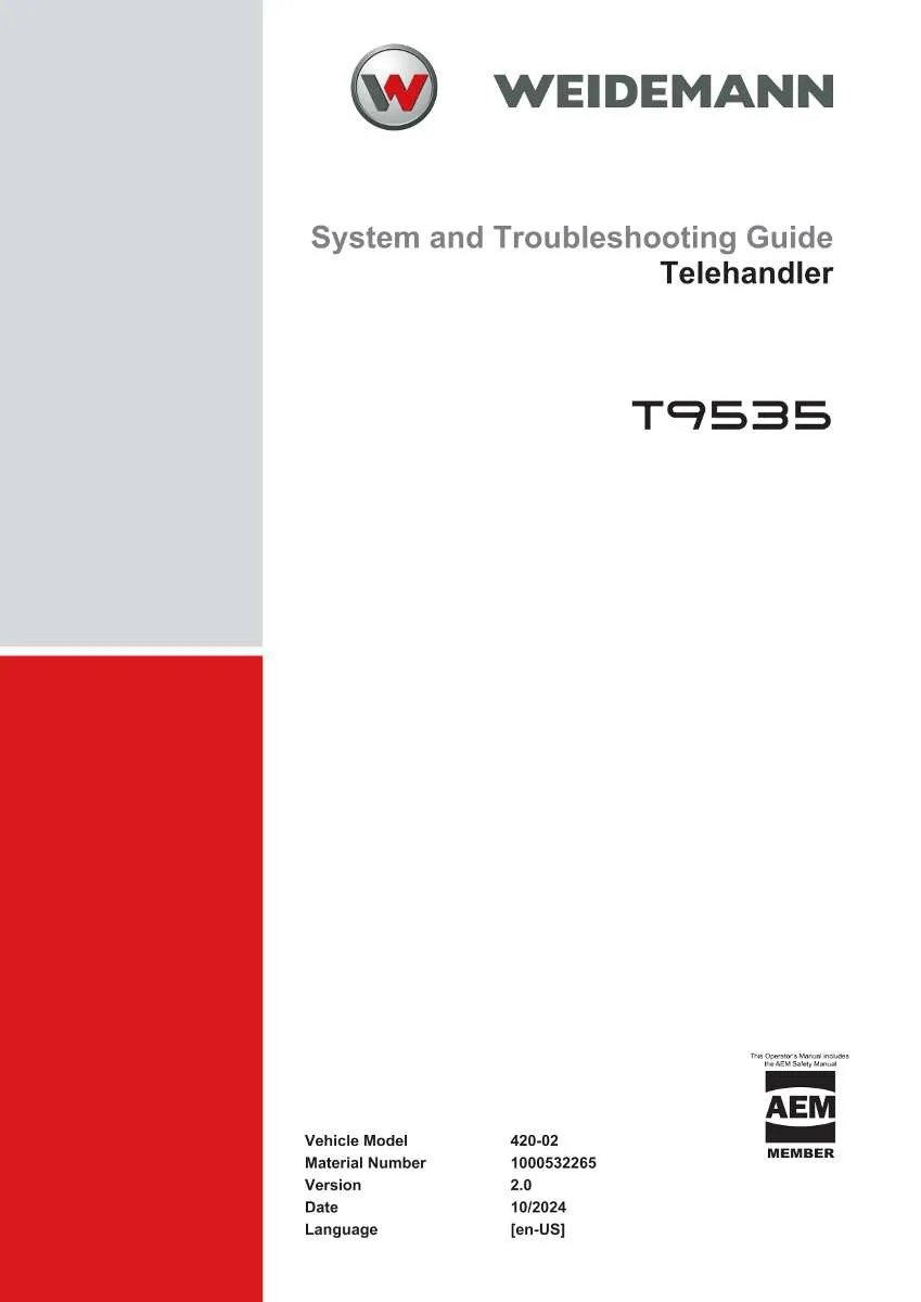 Weidemann Telehandler T9535 System and Troubleshooting Guide | Instant PDF Download