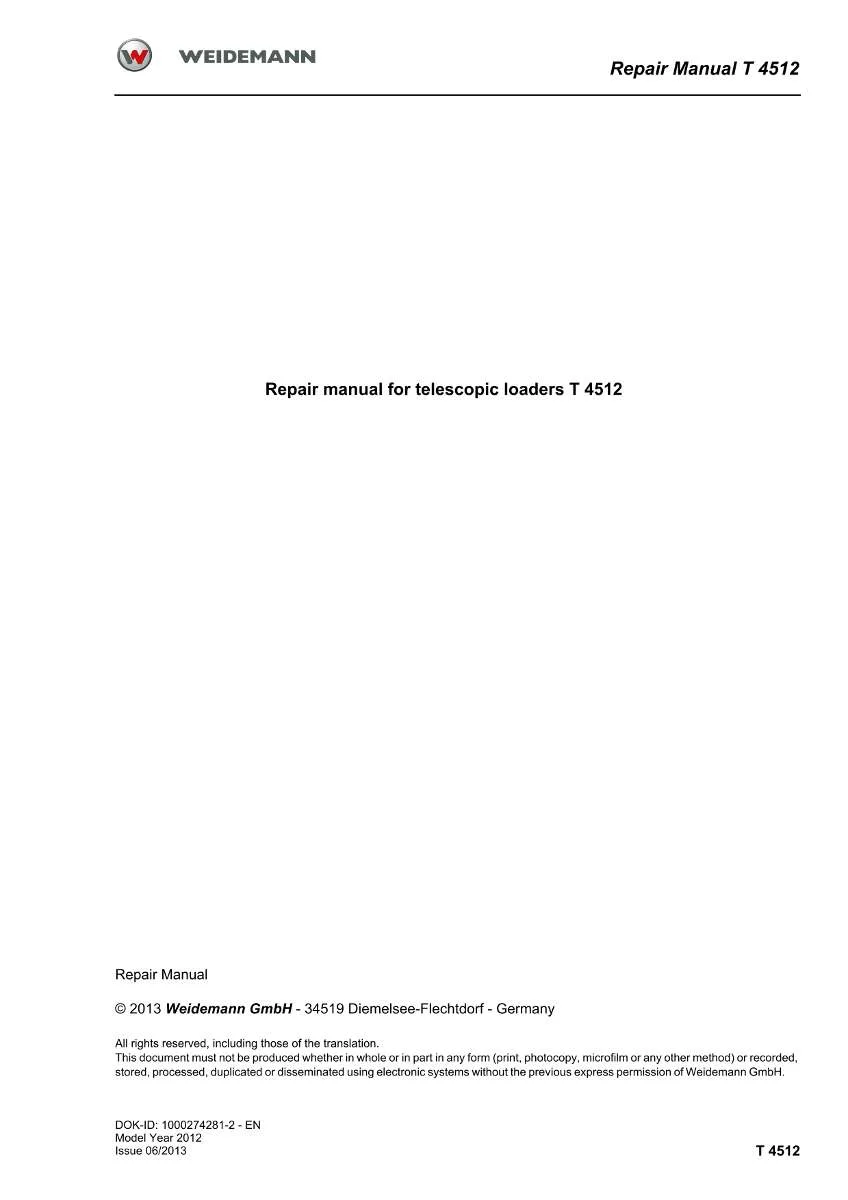 Weidemann Telescopic Wheel Loader T 4512 Repair Manual | Instant PDF Download