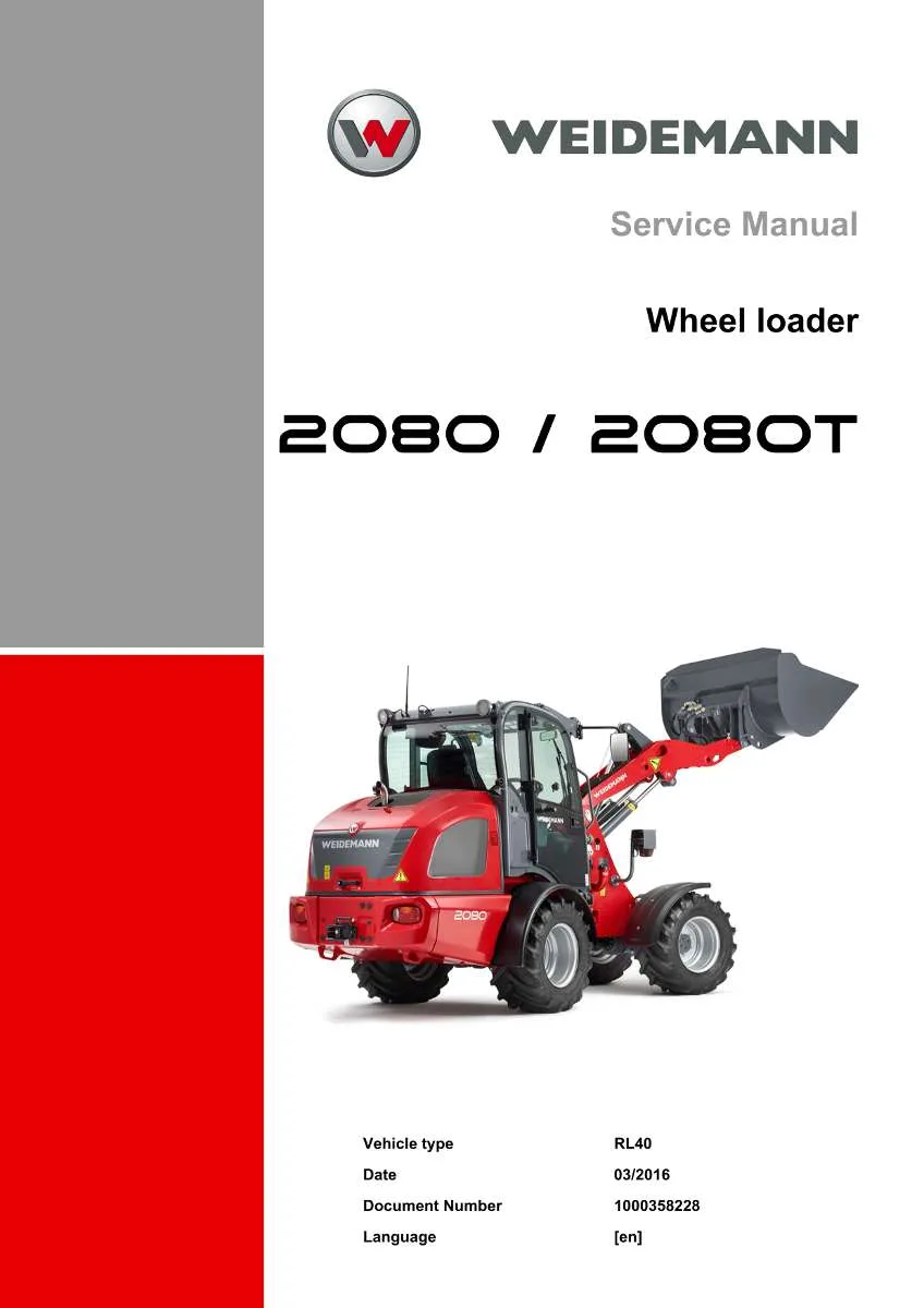 Weidemann Wheel Loader 2080, 2080T Service Manual | Instant PDF Download
