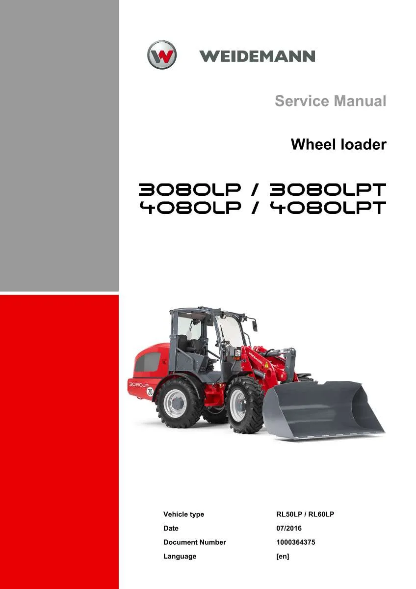 Weidemann Wheel Loader 3080LP, 3080LPT, 4080LP, 4080LPT Service Manual | Instant PDF Download