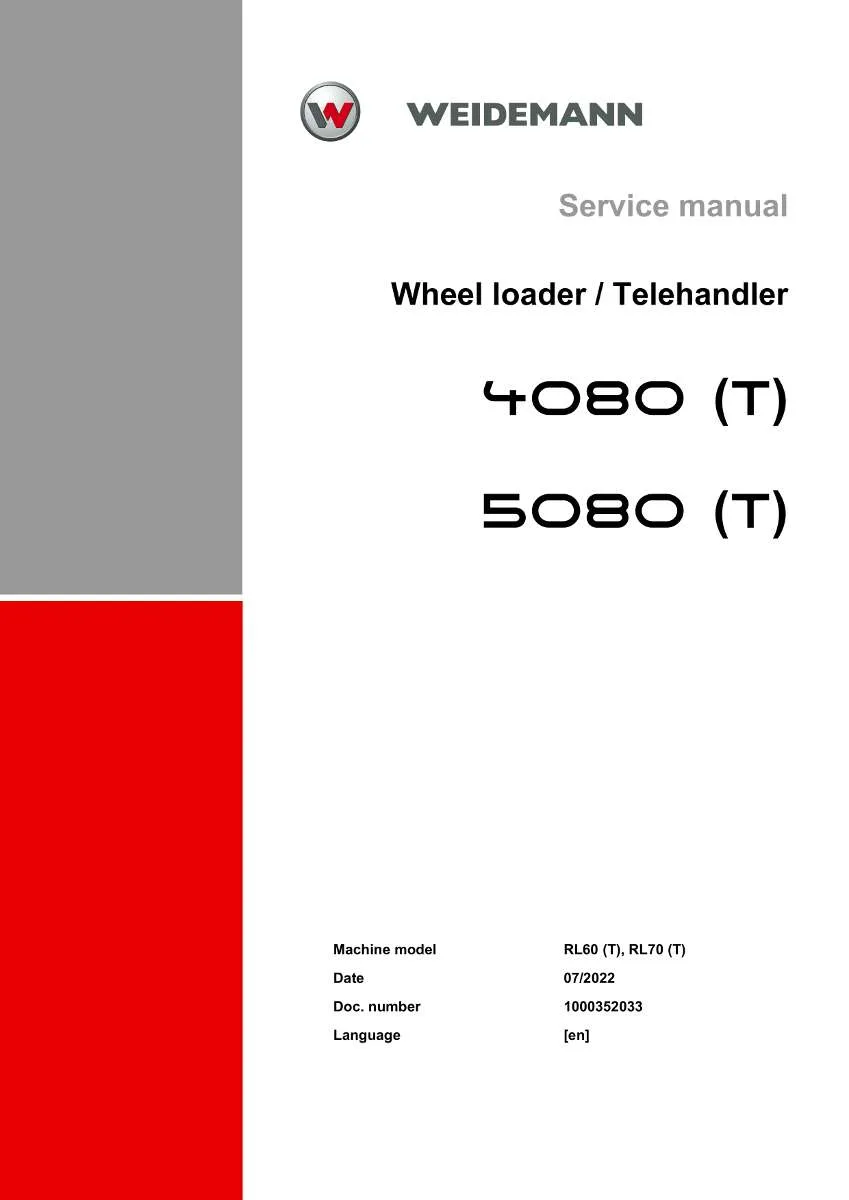 Weidemann Wheel Loader / Telehandler 4080 (T), 5080 (T) Service Manual | Instant PDF Download