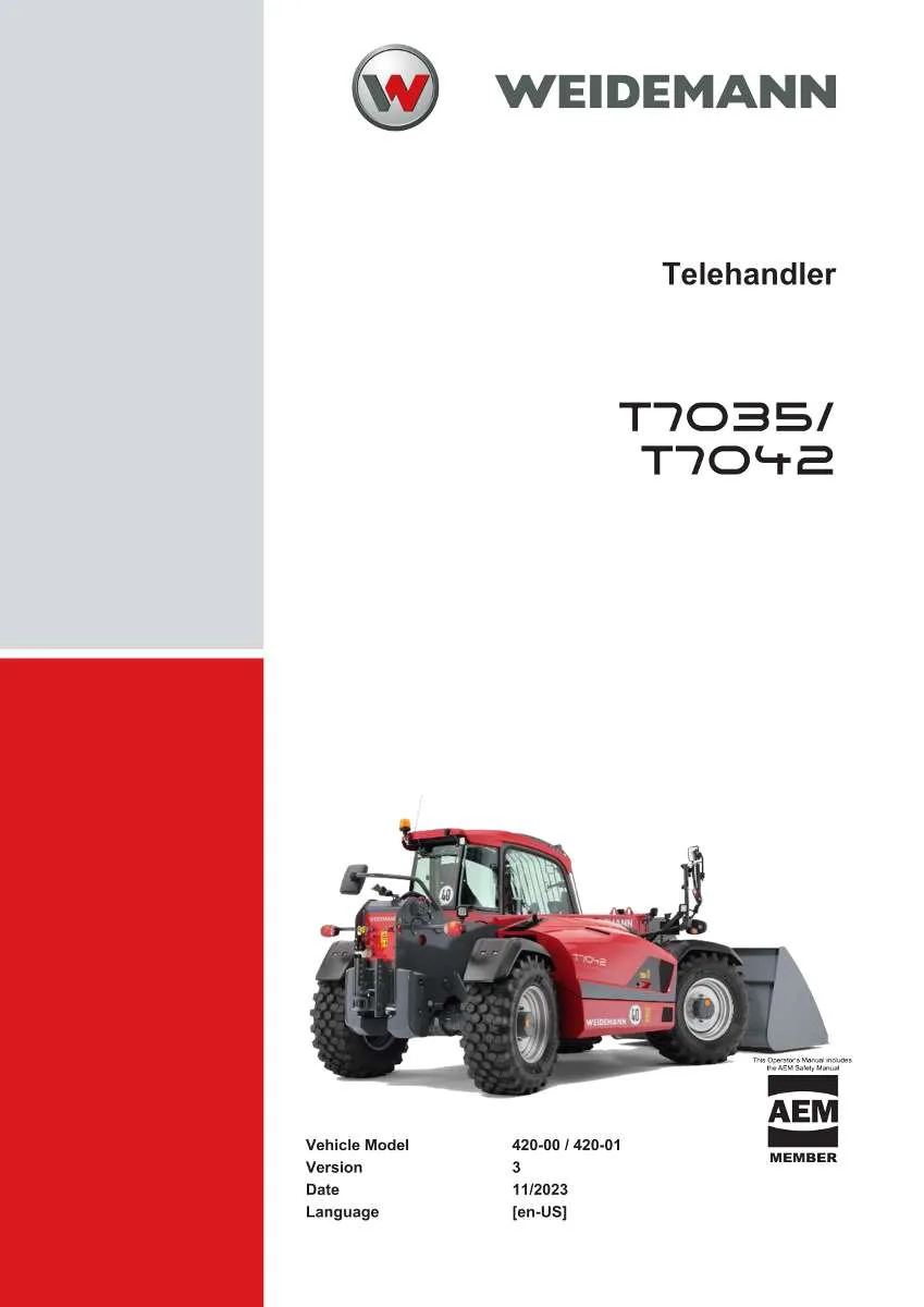 Weidemann Telehandler T7035, T7042 Service Manual | Instant PDF Download